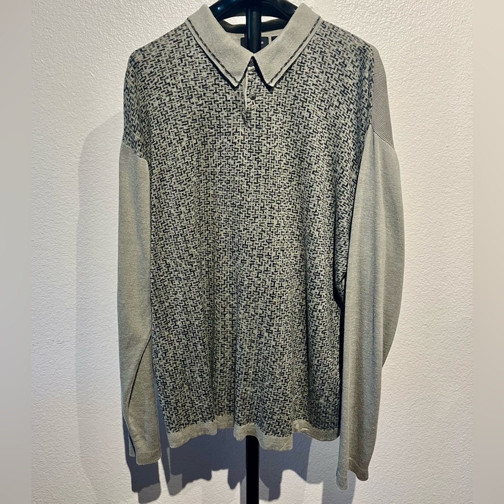 Claiborne Olive Silk-blend Long Sleeve Quarter Button-up Shirt / Size L (Men’s)